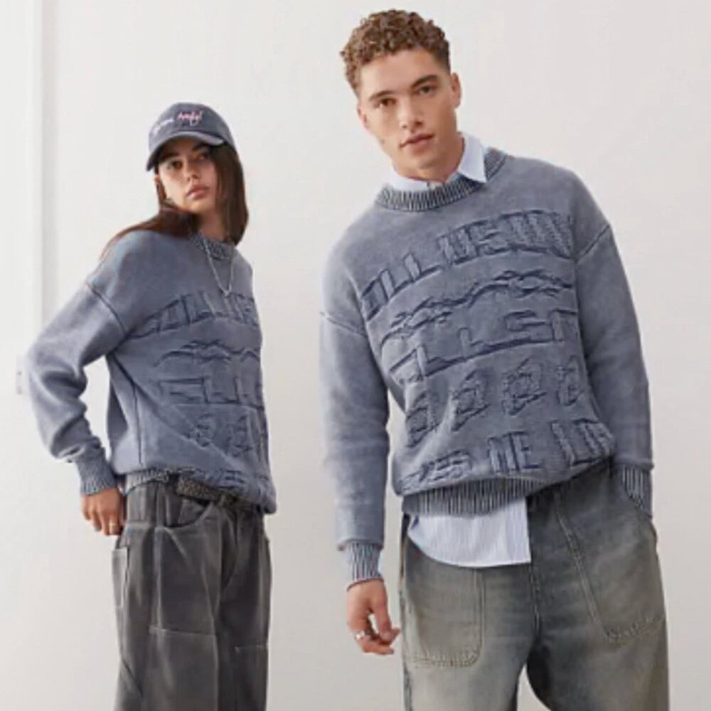 Collusion Washed Crewneck Sweater Unisex Size Medium Grunge Boho G79